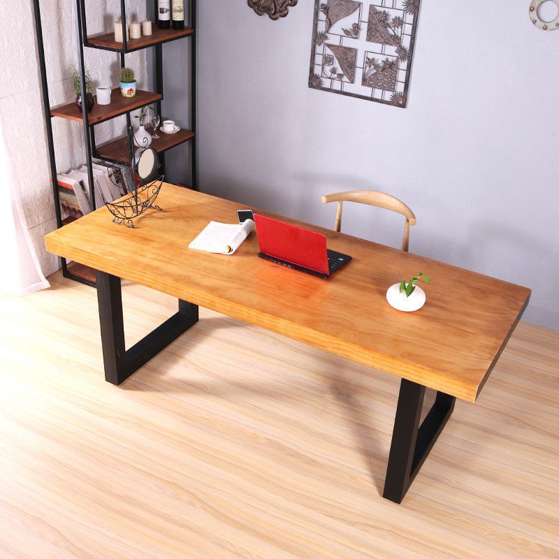Rectangle Double Base Dining Table Industrial Wood Table for Dining Room