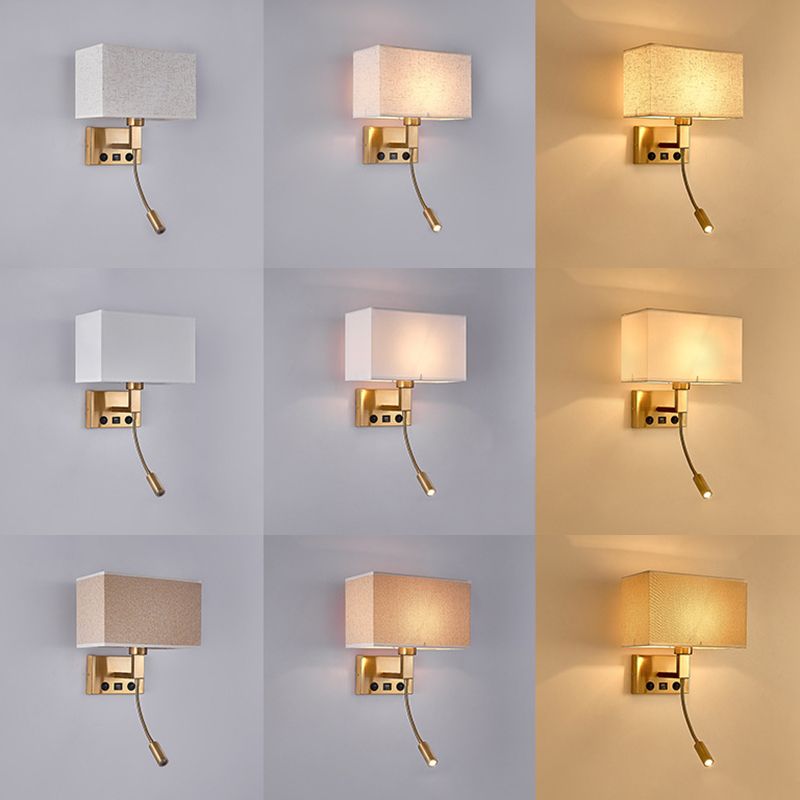 Modern Rectangular Wall Mount Lamp Fabric 2 Lights Wall Light Fixture