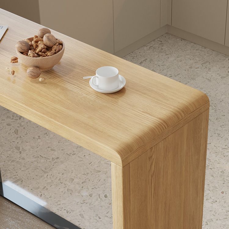 Solid Wood Bar Dining Table Pedestal Rectangle Bistro Bar Table in Natural with Shelves