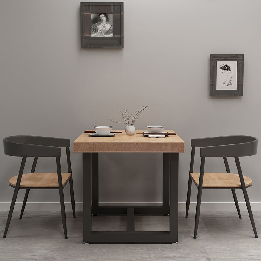 Industrial Style Solid Wood Dining Table Brown Square Table with Trestle Base for Dinning Room