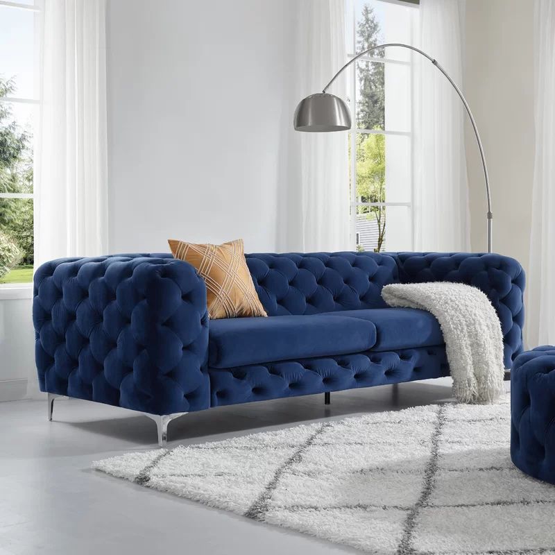 Contemporary Tufted Back Sofa with Tuxedo Arms for Apartment