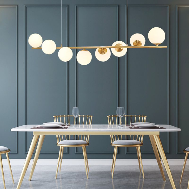 Nordic Round Island Lighting Fixture Glass Dinning Room Island Ceiling Light in Gold