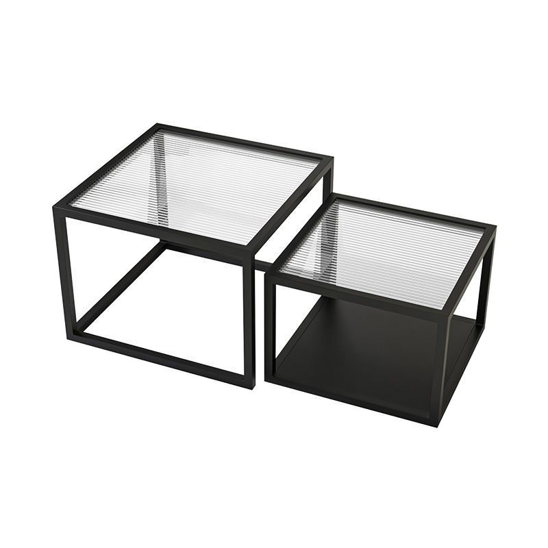 Square Nesting Coffee Table Modern Glass Top Frame Cocktail Table