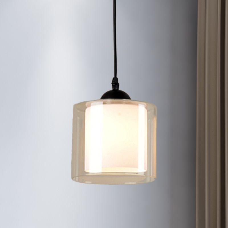 Cylinder White Glass Hanging Light Contemporary 1 Head Pendant Lighting Fixture for Dining Room