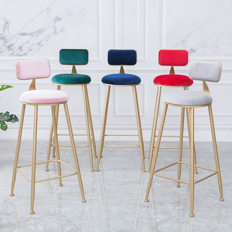 Scandinavian Footrest Bar Stools Fabric Round Seat Barstool with 4 Gold Iron Legs