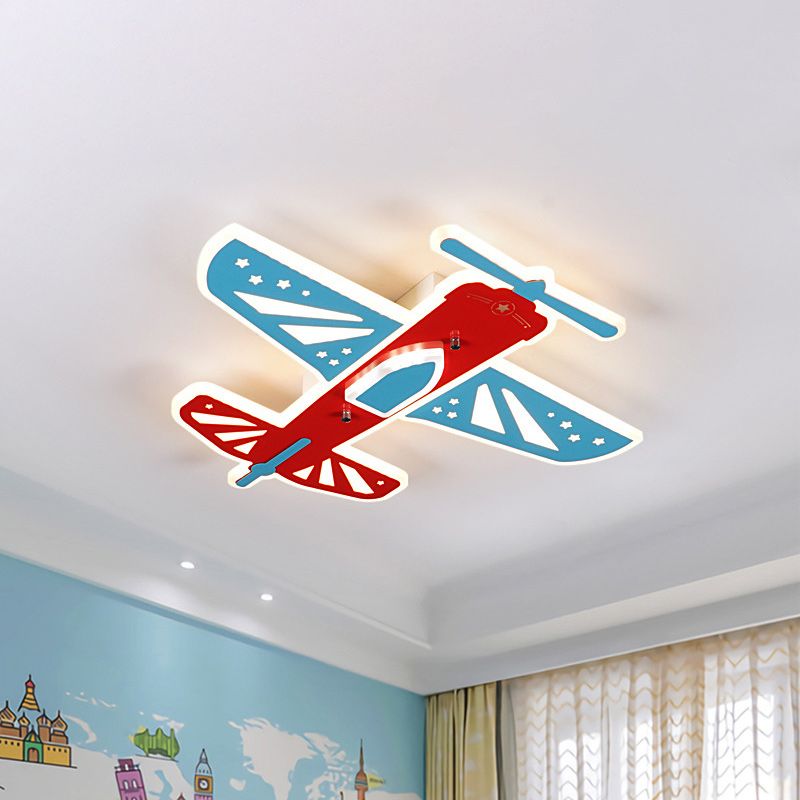 Plane Shape Boy Room Flush Ceiling Light Acrylic Simplicity LED Ceiling Flush Mount in Red and Blue