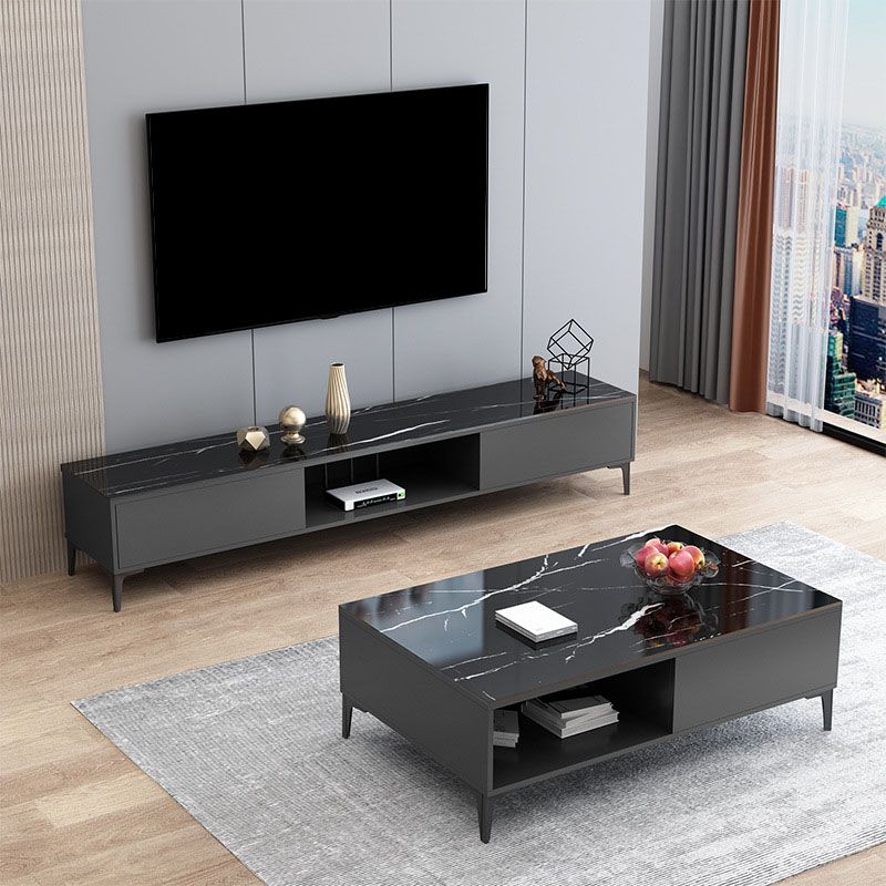 15.75-Inch High Modern TV Stand 2 Doors Open Storage TV Console