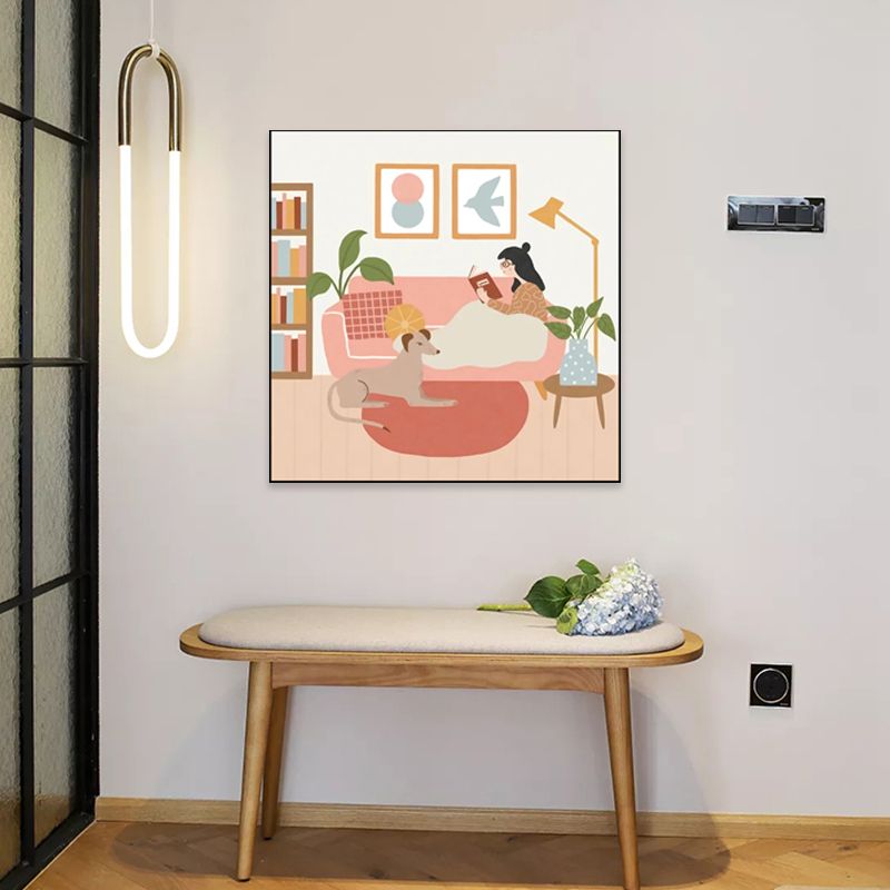 Mädchen-Freizeitleben-Druck, Leinwand, Pastellfarben, nordische Wandkunst, Dekor für Wohnzimmer