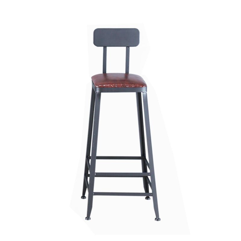 Industrial Armless Counter Stool Iron Cafe Bar Stool with Leather Cushion