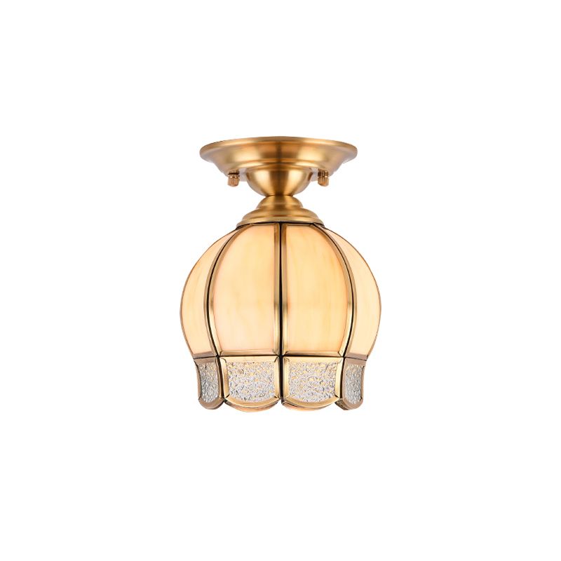 Traditional Scalloped Semi Flush Light 1 Head Metal Ceiling Flush Mount in Brass