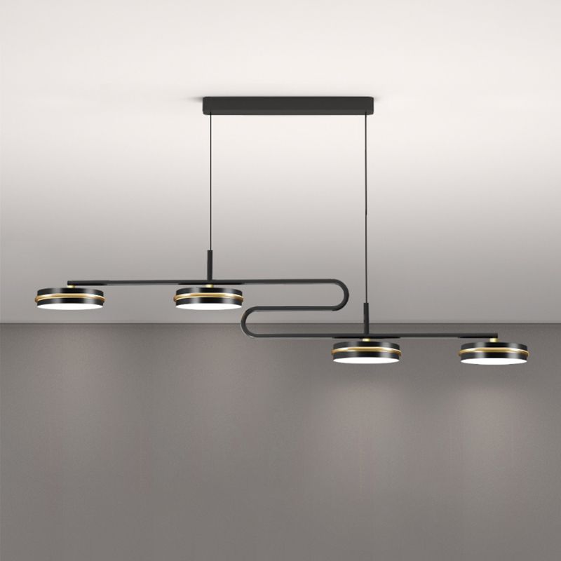 Black Round Light Light Light Minimalist 4-Bulb Il lampadario metallico Apparecchio di illuminazione, luce calda/bianca