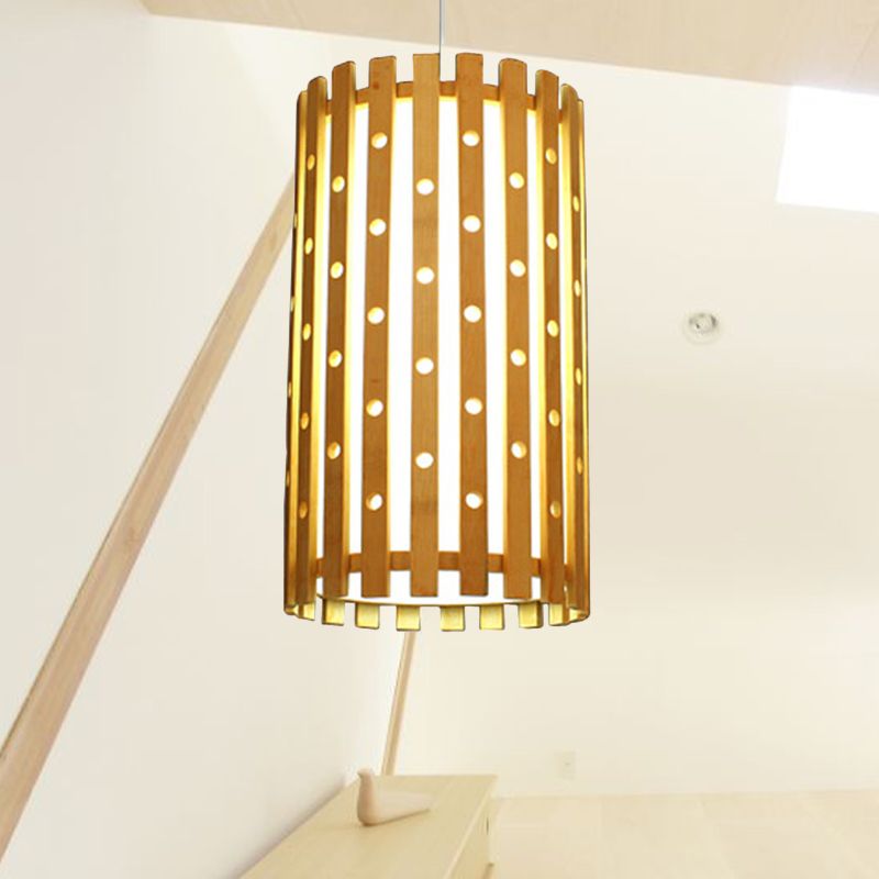 Zylinder Deckenleuchte moderne hohle Bambus -Einlampe Hängelampe im Beige für Wohnzimmer