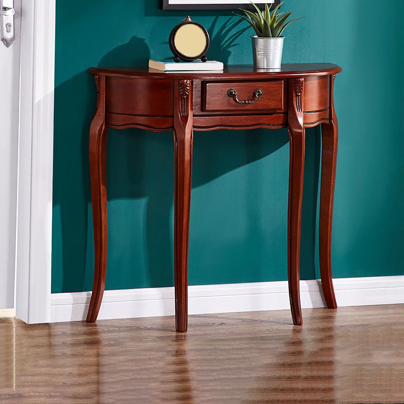 Mid-Century Modern Half Moon Console Table in White/Dark Brown