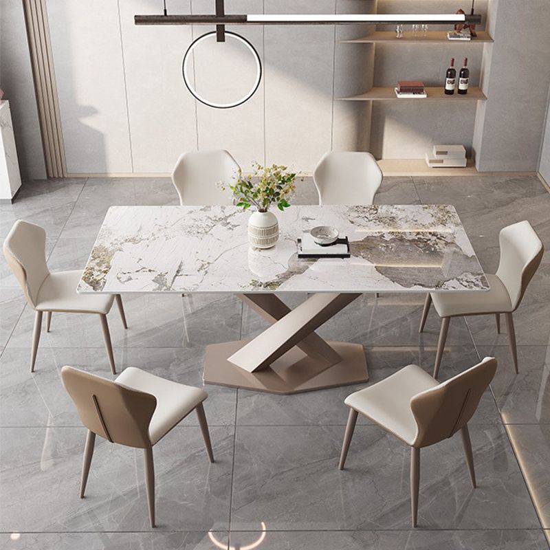 Glam Style Rectangle Table Set 1/2/5/7 Pieces Dining Set with Metal Legs