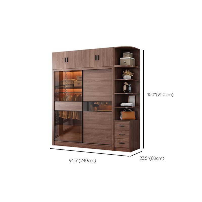 Brown Wardrobe Closet with Garment Rod Wooden Wardrobe Armoire