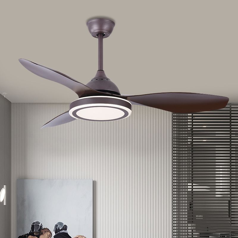 Metall Circle Halbflush Mount Lampe Modernismus Schlafzimmer LED Anhänger Lüfter hell in dunklem Kaffee mit 3 braunen Klingen, 48 "breit