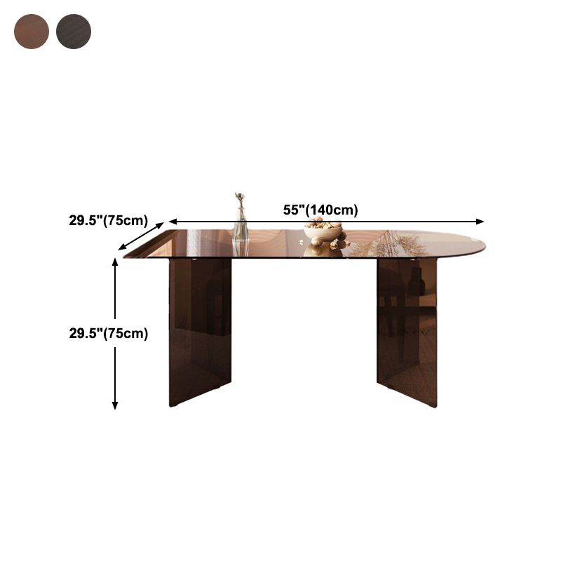 Tempered Glass Dining Table for Restaurant Modern Free Form Table with Double Pedestal