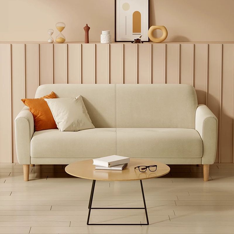 Cushioned Backrest Sponge Padded Fabric Beige/orange/dark Green Sofa