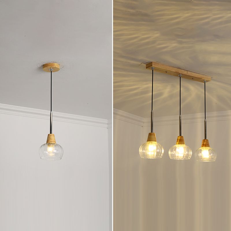Geometrisches Glas hängend hängendes Holz zeitgenössischer Stil Anhänger Licht für Küche