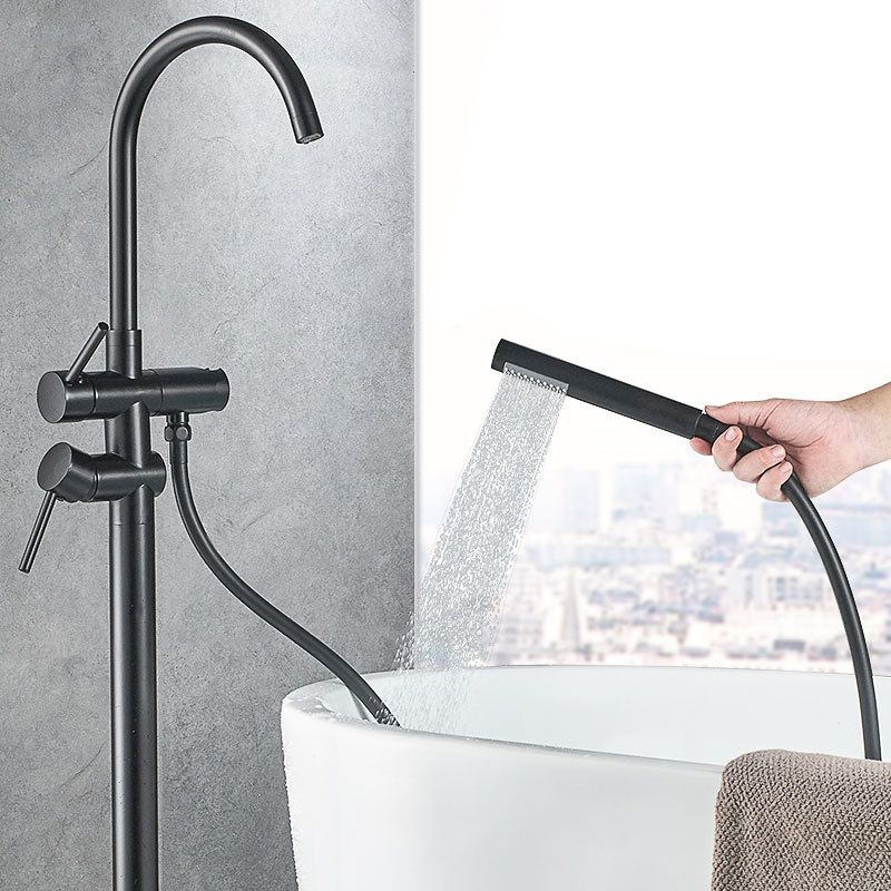 Floor Mounted Metal Freestanding Tub Filler Double Handles Freestanding Bathtub Faucet