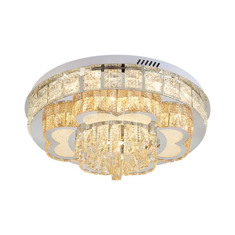 Cut Crystal Floral Flush Ceiling Light Modern Hotel LED Flushmount in Stainless Steel