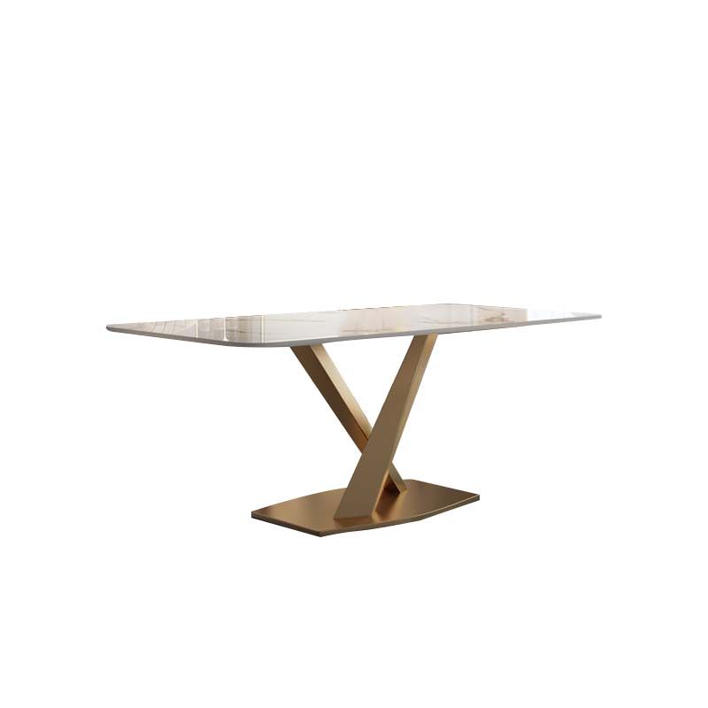 Glam Style Sintered Stone Table Rectangle Table with Metal Legs for Home