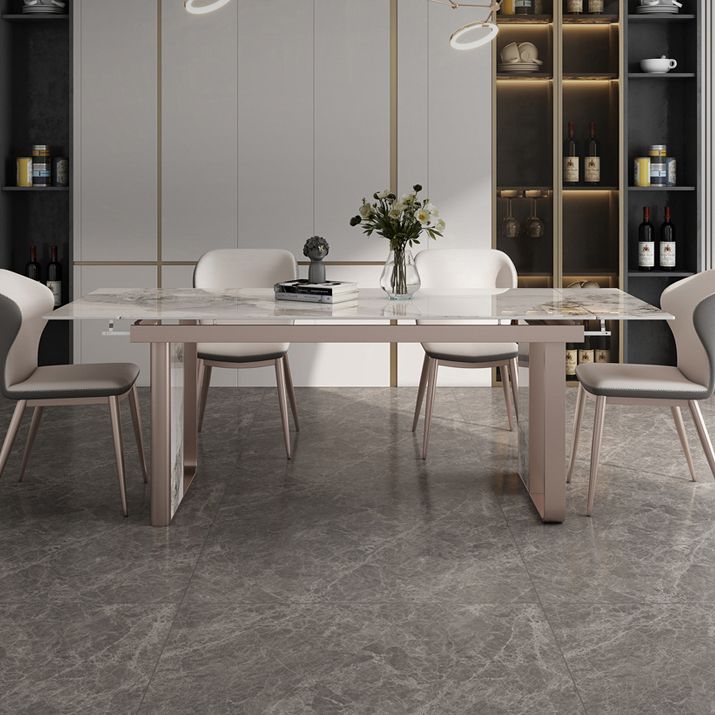 Traditional Luxury Style Dining Table Rectangle Sintered Stone Table with Double Pedestal