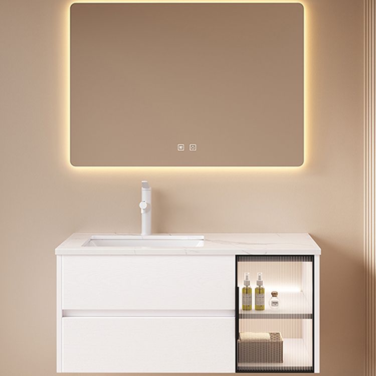 Wall Mounted Bath Vanity Mirror Single Sink Rectangular Bathroom Vanity with 2 Drawers