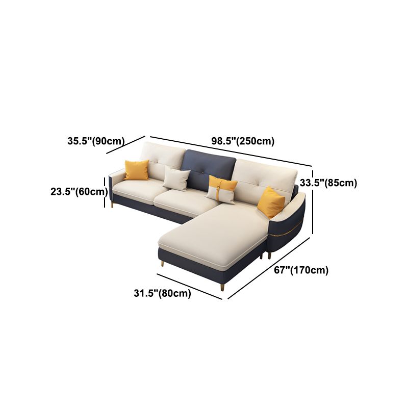 Square Arm Faux Leather Furniture Sectionals in Blue and White