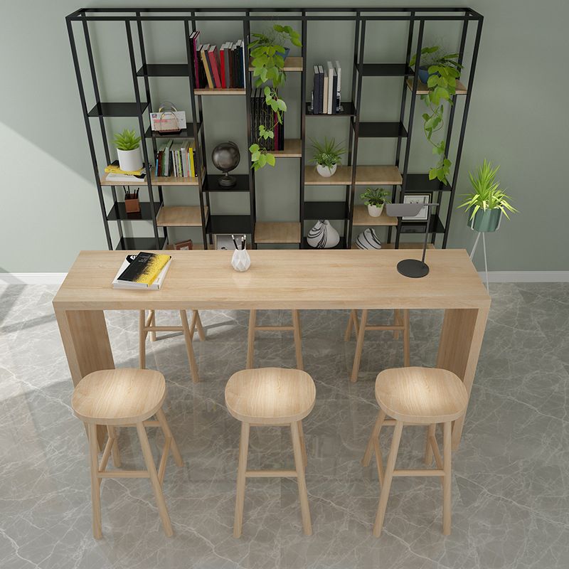 Modern Rectangle Solid Wood Bar Table Set 1/7 Pieces Counter Table with Backless Stools