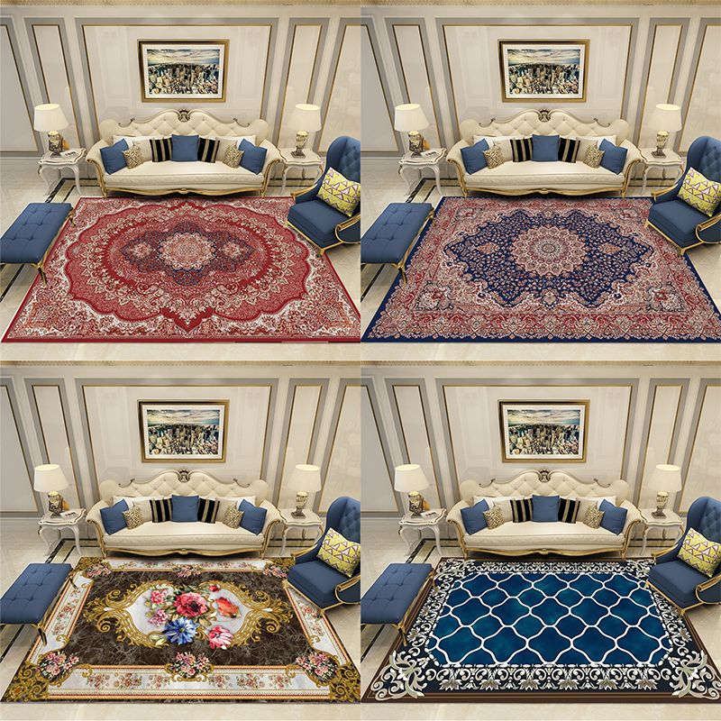 European Style Print Rug Multi Color Classic Carpet Polypropylene Washable Stain Resistant Non-Slip Backing Rug for Lounge