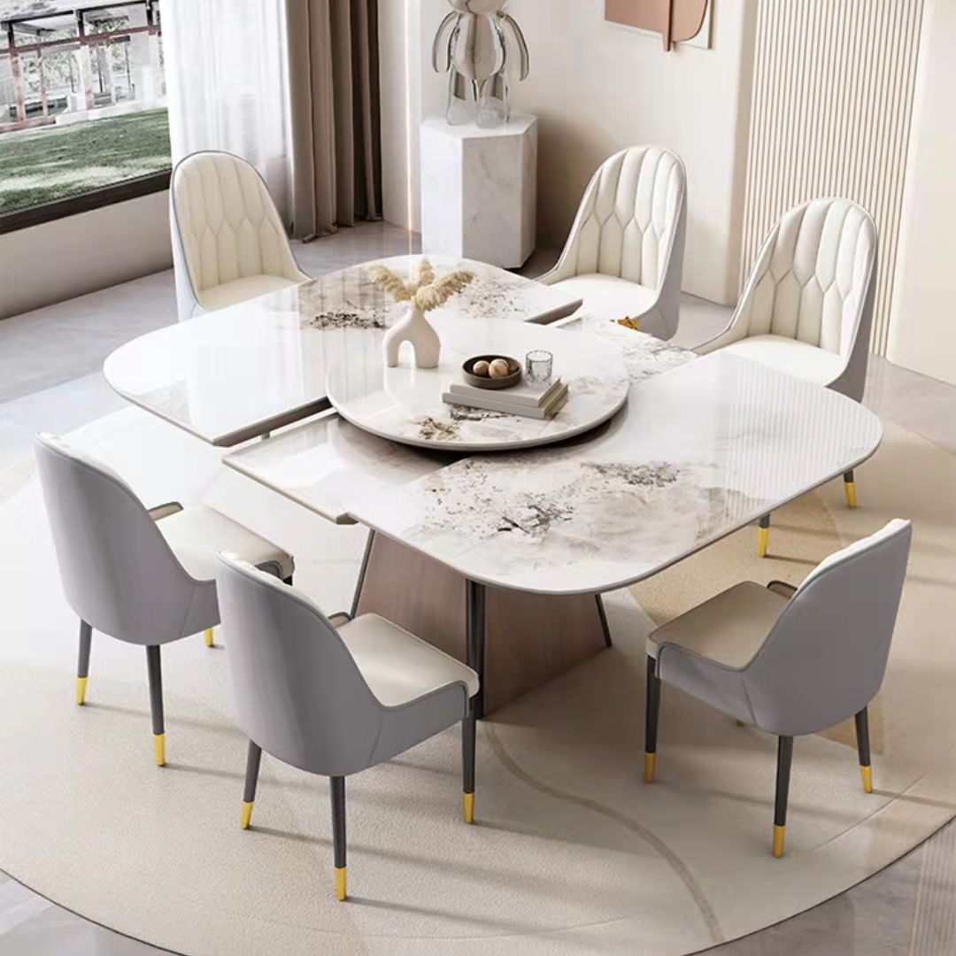 Modern White Stone Top Dining Set 1/5/7 Pieces Dining Table Set with Padded Chairs