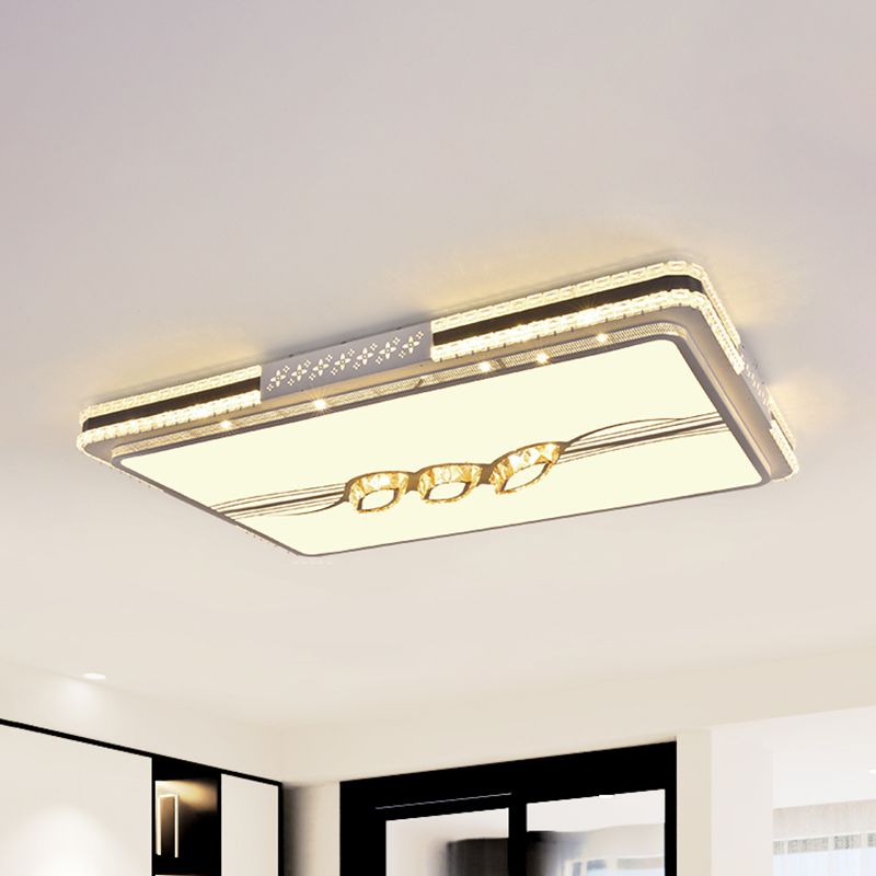 Plafonnier encastré moderne à LED en cristal à facettes rectangulaires en acier inoxydable