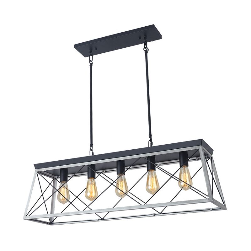 Rectangle Hanging Island Lights Industrial Iron Pendant Lighting for Restaurant