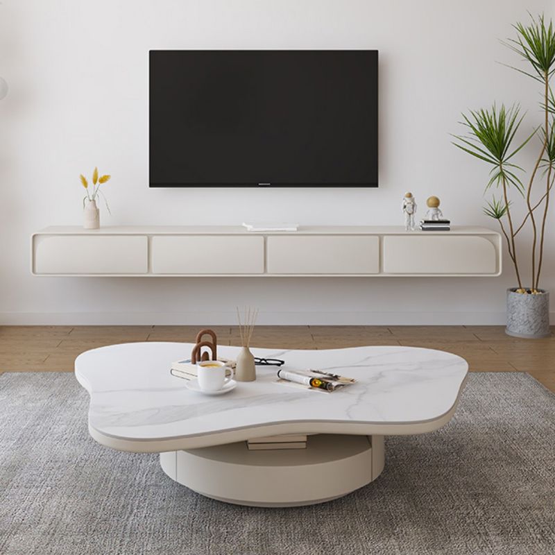 31" Wide Contemporary Coffee Table White Coffee Cocktail Table with Storage