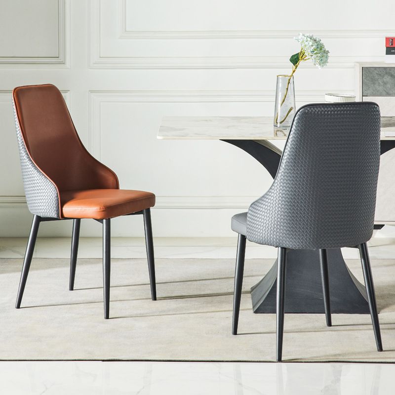 Contemporary Style Metal Chair Set Kitchen Solid Back Side Chairs (Set of 4)