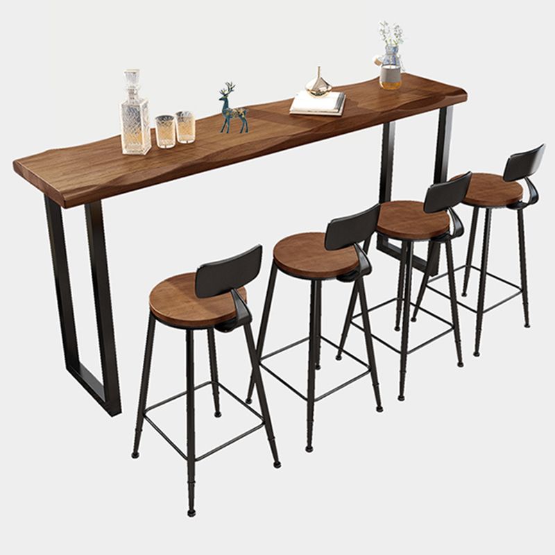 Industrial 1/5 Pieces Bar Table Set Pine Wood Counter Table with High Stools for Balcony