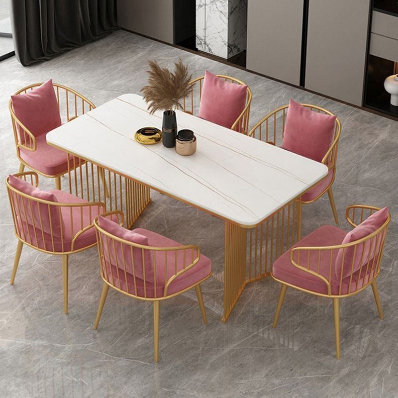 Traditional Luxury Dining Table Sintered Stone Rectangle Table with Double Pedestal Base