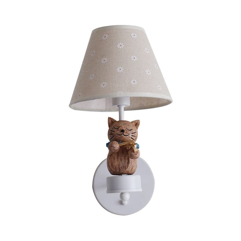 Lovely Pet Cat Wall Light One Light Resin Sconce Light with Floral Shade for Study Room