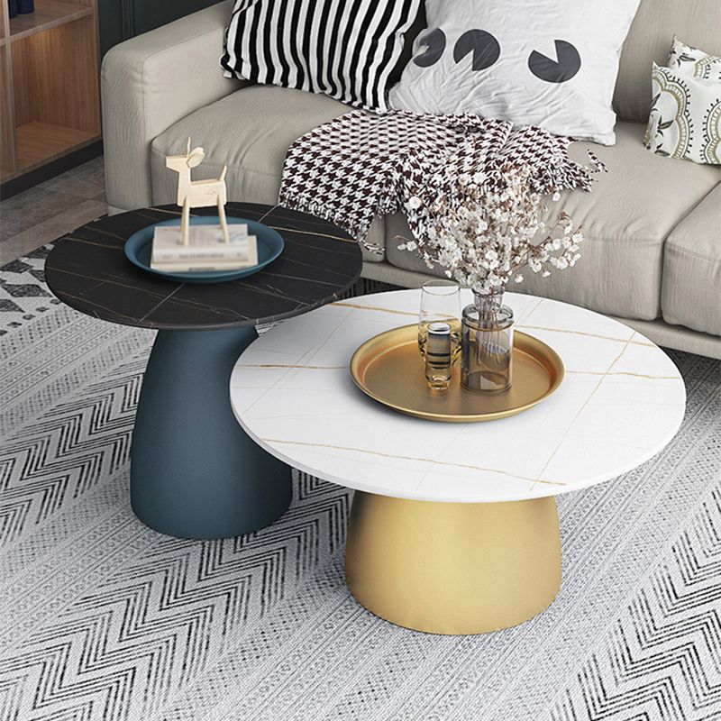 Modern Slate Pedestal Coffee Table Round Cocktail Table in Black/White