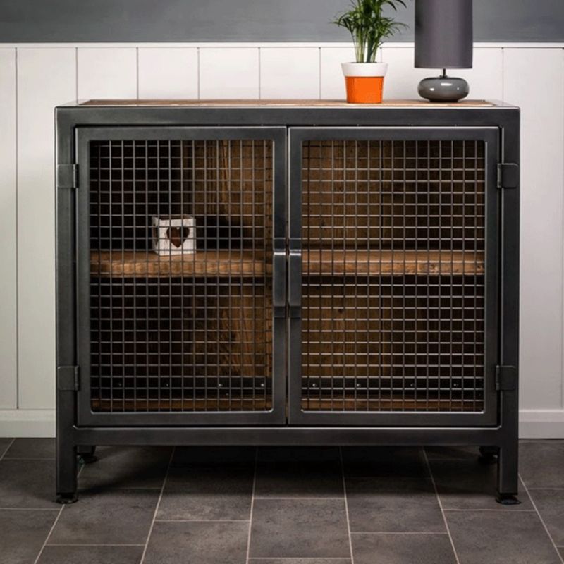 Industrial Cabinet Distressed Wood With Doors Bar Pulls Rectangle Accent Cabinet