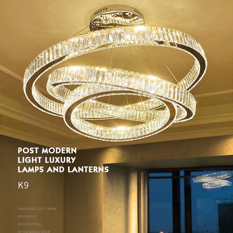 Lampada il lampadario di cristallo a LED a LED a LED a LED di cerchi di cerchi cromati per soggiorno