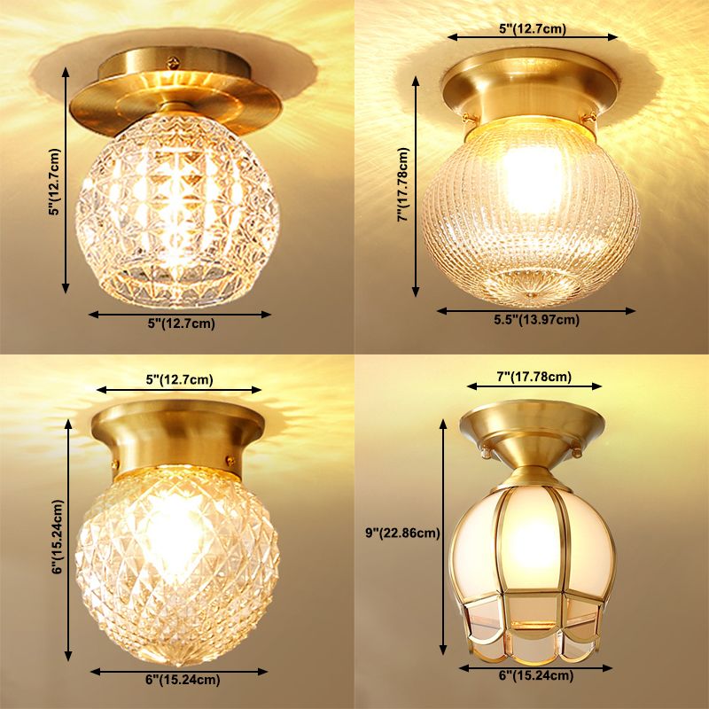 Glass Shaded Close to Ceiling Lighting Vintage-Style Aisle Close to Ceiling Light in Gold
