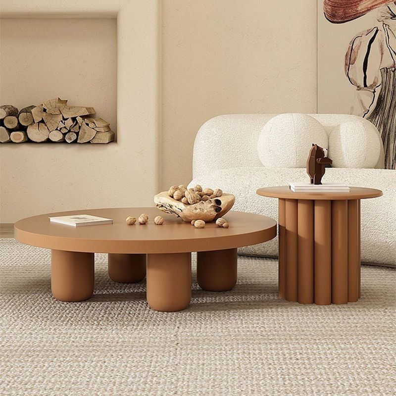 Solid Wood Coffee Table  Minimalist Coffee Table with Round Top for Living Room