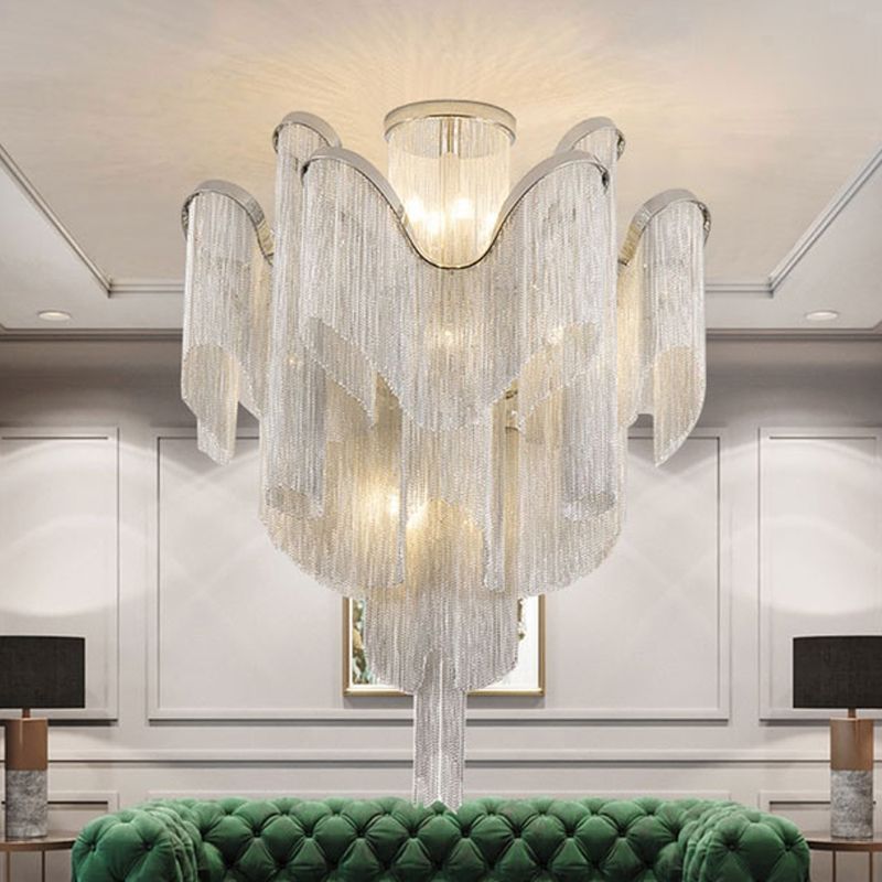 Aluminium abgestufte Quaste Semi Flush Light Moderne LED in der Nähe der Deckenlampe für Wohnzimmer