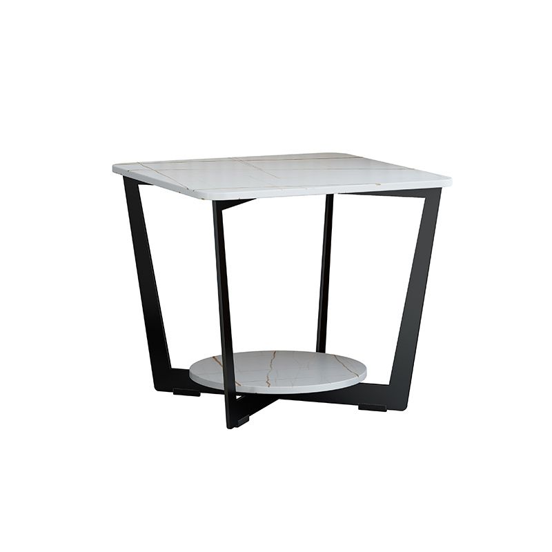 Contemporary Cross Legs End Table Square Slate Top End Table with Shelf