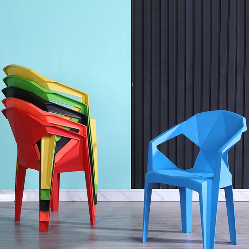 Home Contemporary Arm Chair Solid Back Plastic Stackable Dining Room Chair
