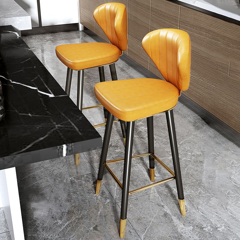Scandinavian Swivel Leather Counter Stools Black Low Back Bar Stools with Footrest