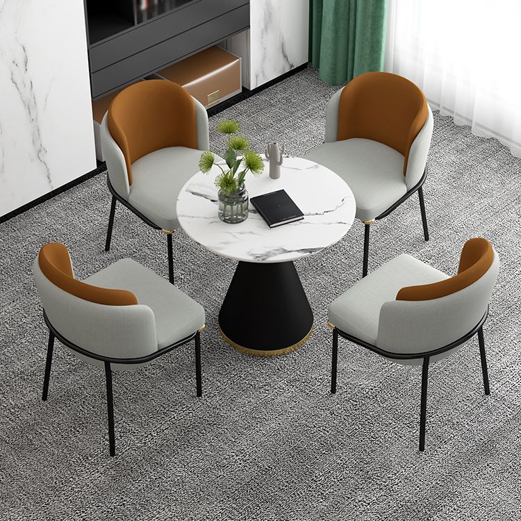 Glam Round Dinette Set 1/2/4/5 Pieces Black Dining Table Set with White Sintered Stone Top