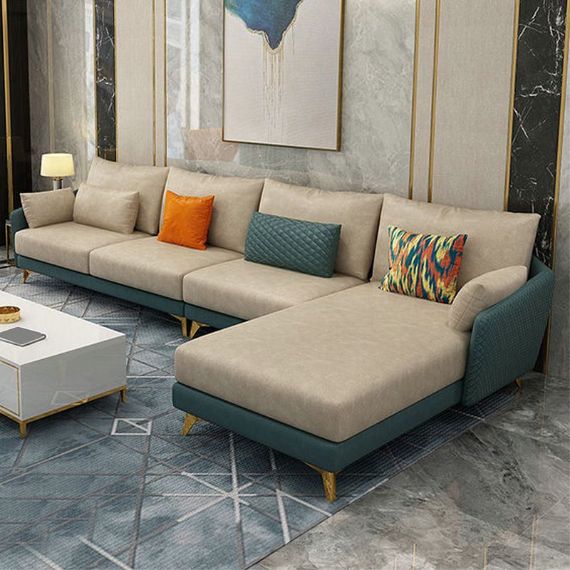 Modernism Stain Resistant Sofa & Chaise 4-Seater Faux Leather Sectional